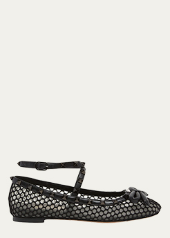 Valentino Garavani - Rockstud Net Ankle-Strap Ballerina Flats