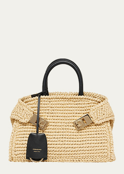 FERRAGAMO - Hug Mini Crochet Raffia Top-Handle Bag