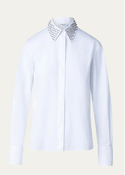 AKRIS PUNTO - Cotton Poplin Button-Front Blouse with Detachable Crystal and Studs Collar