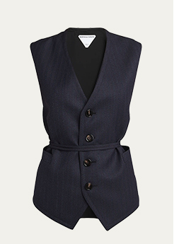 BOTTEGA VENETA - Subtle Striped Wool Gilet with Tie Waist