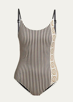 Loewe - Striped Anagram Backless One Piece Swimsuit