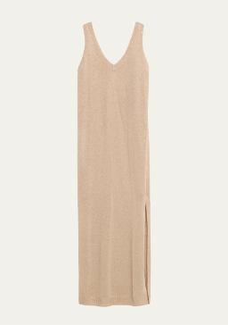 Brunello Cucinelli - Linen Silk Diamante Knit Column Dress with Monili Detail