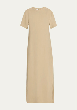 Brunello Cucinelli - Fluid Linen Twill T-Shirt Dress with Slits and Monili Detail