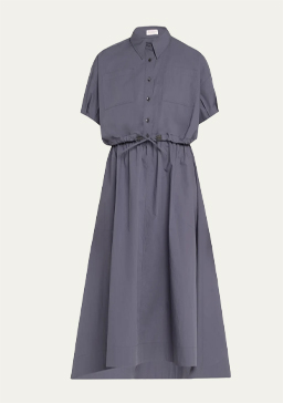 Brunello Cucinelli - Light-Weight Shirtdress with Fitted Waist and Monili Loop Detail