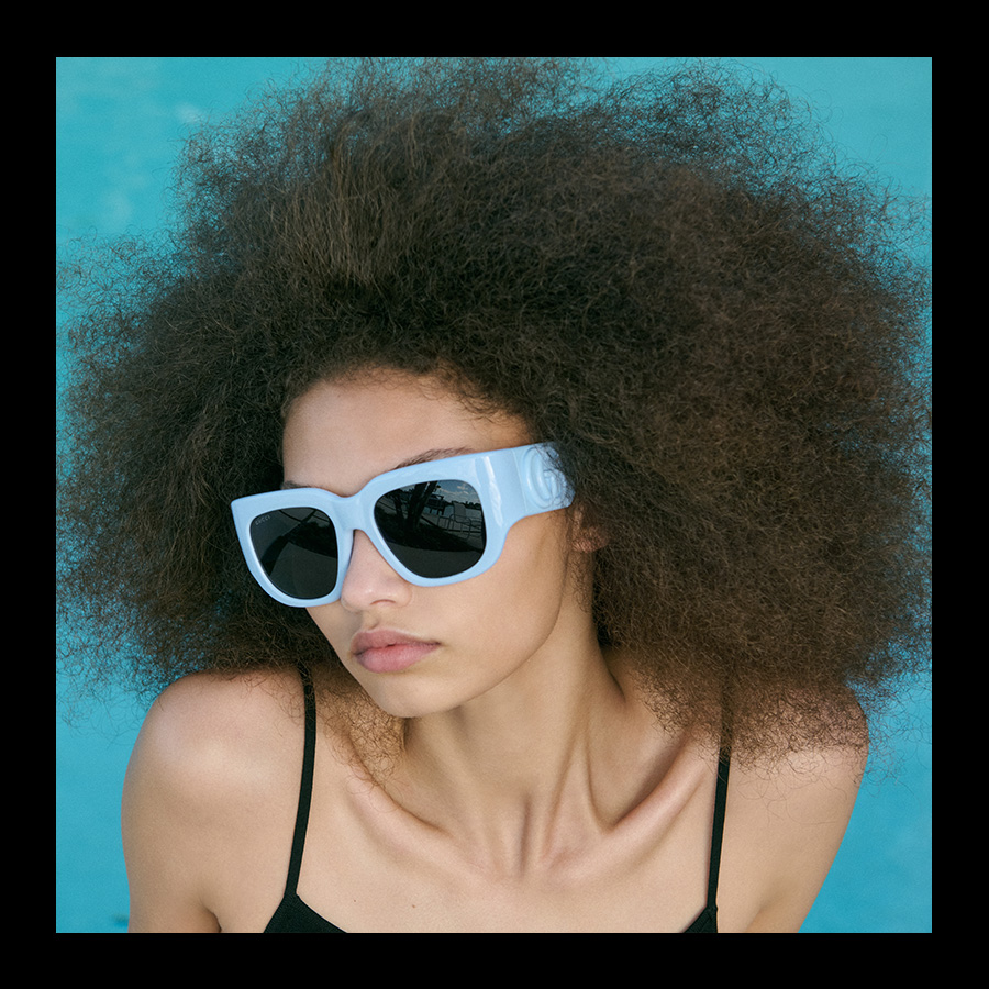 Model Wears Gucci - GG Plastic & Bio Nylon Butterfly Sunglasses