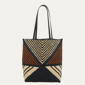 LOEWE - x Paulas Ibiza Medium Puzzle Fold Tote Bag in Striped Raffia with Leather Handles