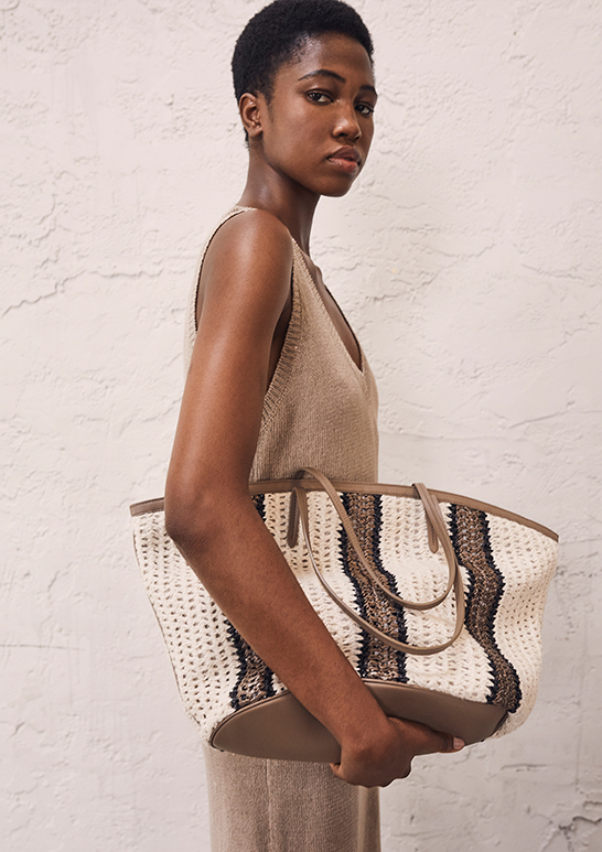 Model Wears Brunello Cucinelli - Linen Silk Diamante Knit Column Dress with Monili Detail
