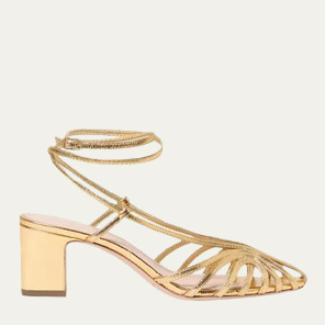 LOEFFLER RANDALL - Livvy Metallic Caged Ankle-Strap Pumps