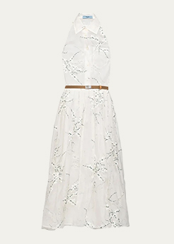 PRADA - Floral Embroidered Organza Fit-Flare Midi Dress