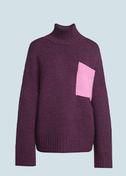 JW Anderson Colorblock Patch Pocket Oversized Wool Turtleneck Sweater