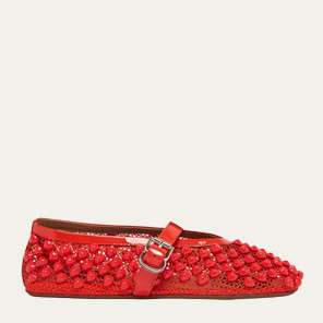 ALAIA - Beaded Net Mary Jane Ballerina Flats