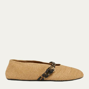 ALAIA - Paper Straw Mary Jane Ballerina Flats