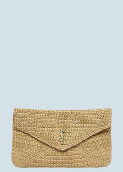 Saint Laurent - Large YSL Envelope Pouch Clutch Bag in Raffia & Leather