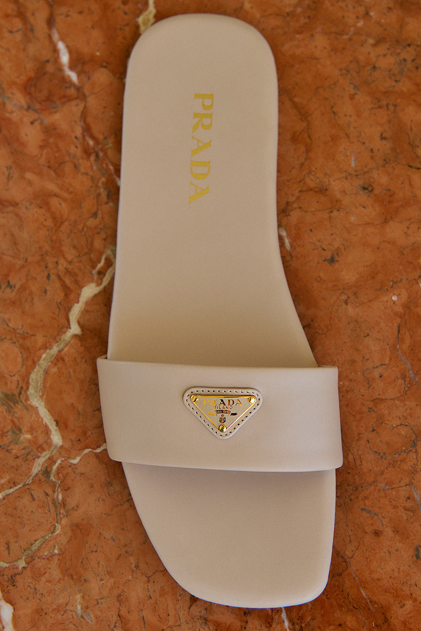 Prada - Leather Logo Flat Slide Sandals