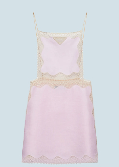 Prada - Linen Mini Dress with Lace Embroidery
