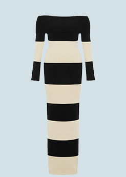 Posse - Theo Off-the-Shoulder Stripe Knit Maxi Dress