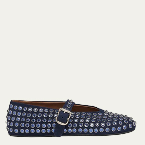 Alaïa - Crystal Stud Mary Jane Ballerina Flats