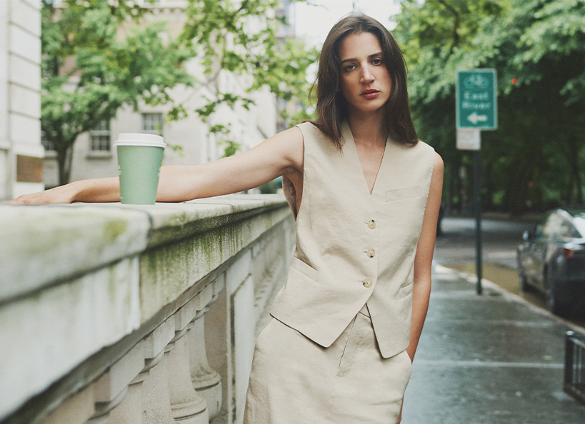 Model Wears Vince - Linen-Blend Suiting Vest