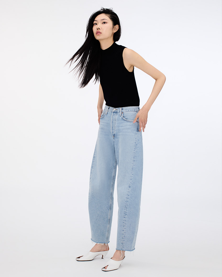 Model wears Agolde - Luna Pieced Jeans