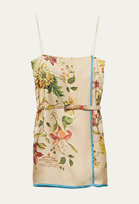 Prada - Floral Belted Silk Twill Mini Dress