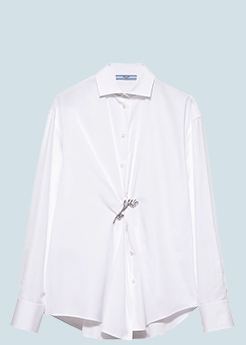 Prada - Crystal Brooch Poplin Button Down Top
