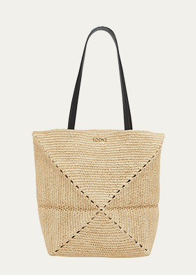 Loewe - x Paula’s Ibiza Medium Puzzle Fold Tote Bag in Raffia with Leather Handles