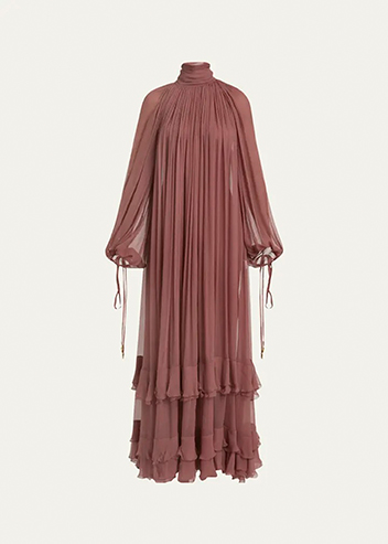 Chloé - Maxi Ruffled Mock Neck Silk Mousseline Dress
