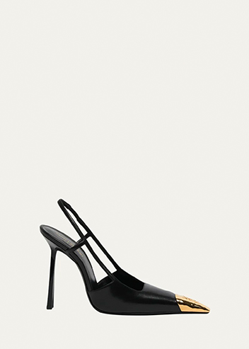 Saint Laurent - Jeanne Leather Metallic-Toe Slingback Pumps