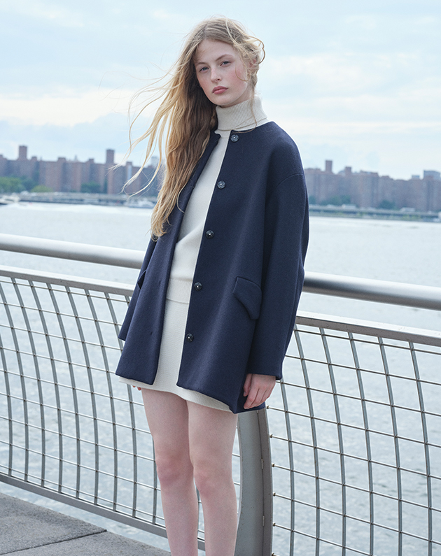 Model wears Theory - Cape Back Coat