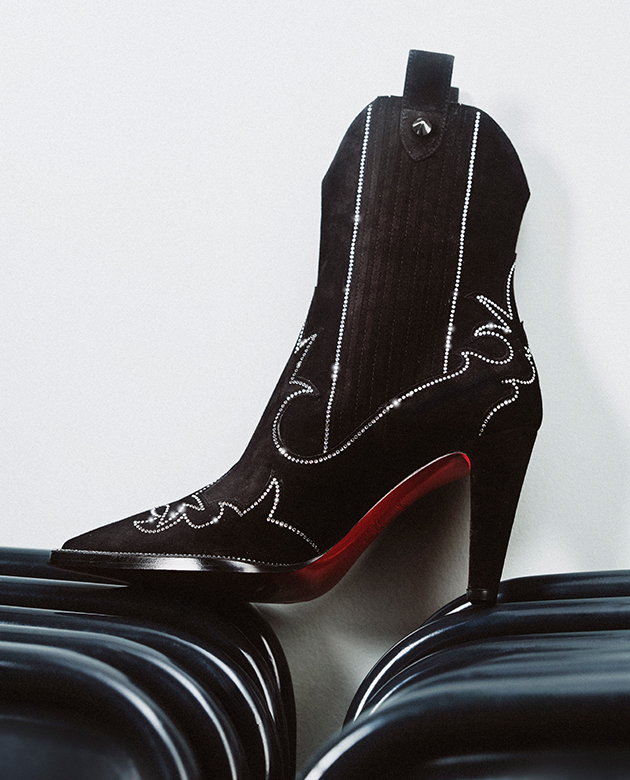 Christian Louboutin - Strass Suede Red Sole Western Booties