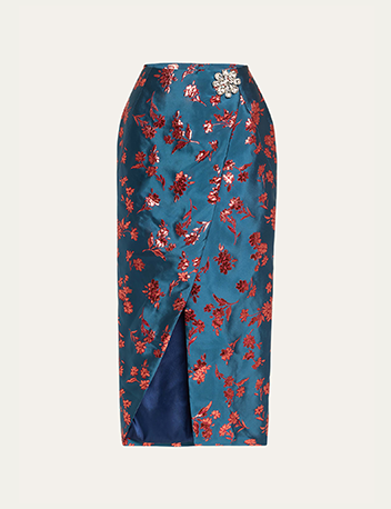 Harbison - Arista Wrap-Front Satin Brocade Midi Skirt