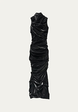 Alexander McQueen - High-Neck Laminated Jersey Wrap Dress