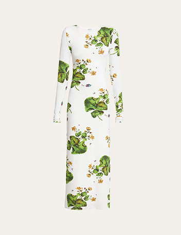 Loewe - Leaf Print Midi Dress with Side Slits