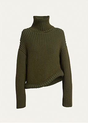 Victoria Beckham - High-Neck Ribbed Asymmetric Wool Sweater