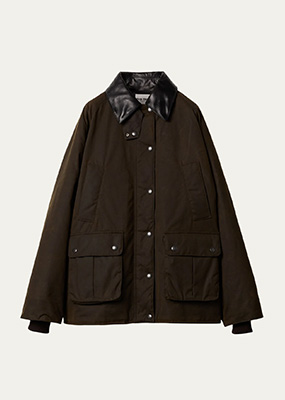 Miu Miu - Waxed Canvas Leather Collar Oversized Jacket