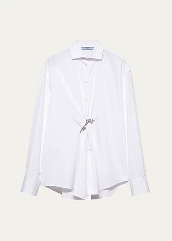 PRADA - Crystal Brooch Poplin Button Down Top