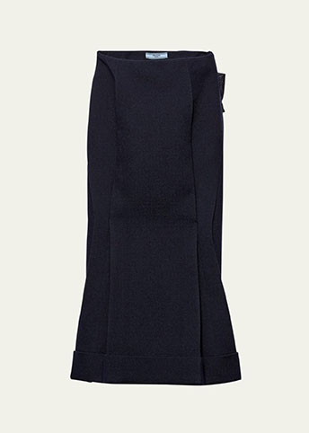 PRADA - Jacquard Bow High-Low Midi Wool Skirt
