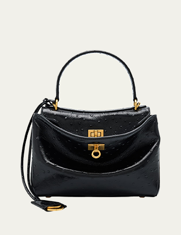 Balenciaga - Rodeo Mini Ostrich-Embossed Leather Top-Handle Bag