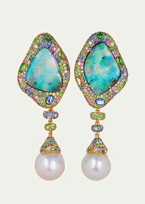 Margot McKinney - Australian Boulder Opal and Pearl Drop Earrings