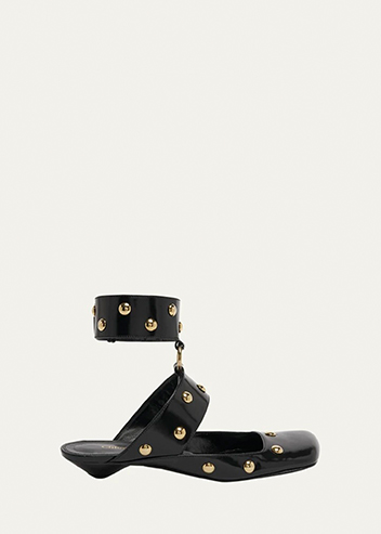 CHLOÉ - Jade Leather Stud Ankle-Cuff Ballerina Mules