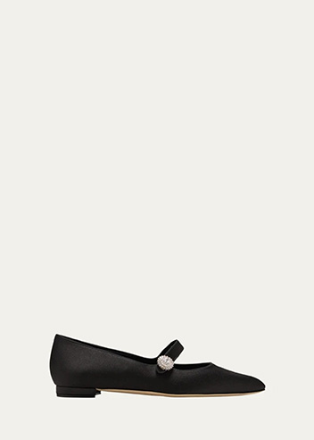 Manolo Blahnik - Satin Crystal Mary Jane Ballerina Flats