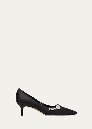 Manolo Blahnik - Lamik Satin Crystal Ornament Pumps