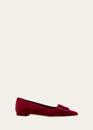 Manolo Blahnik - Maysale Velvet Buckle Ballerina Flats