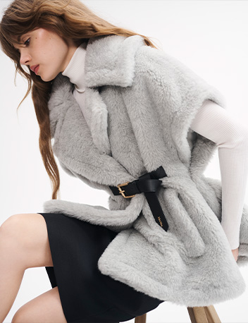 Model Wears Max Mara - Belted Alpaca Wool Vest Cape