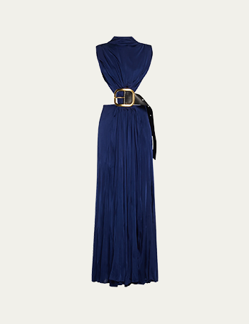 Loewe - High-neck Cutout Draped Backless Belted Gown