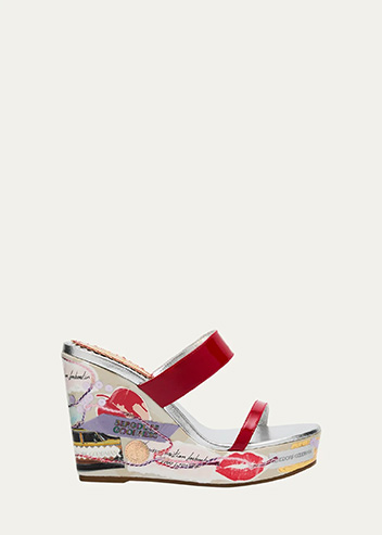 CHRISTIAN LOUBOUTIN - Cuba Libre Trash Leather Wedge Sandals