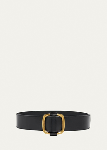 SAINT LAURENT - Smooth Leather Belt With Oval Buckle