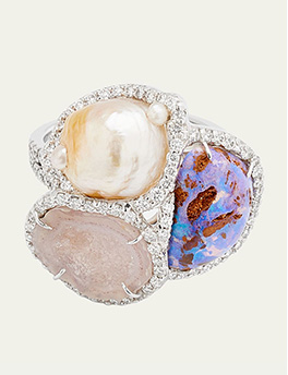 Kimberly McDonald - White Gold Ring with Geode, Pearl, Opal and Diamonds