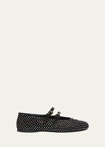 Prada - Crystal Saffiano Dual Mary Jane Ballerina Flats