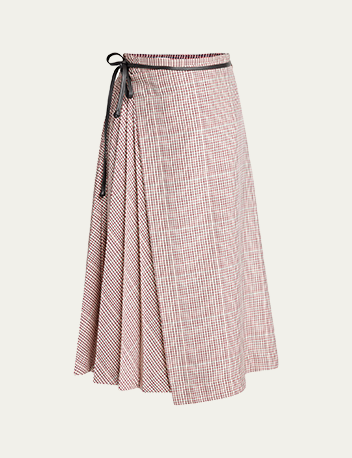 Bottega Veneta - Check Pleated Midi Wrap Skirt